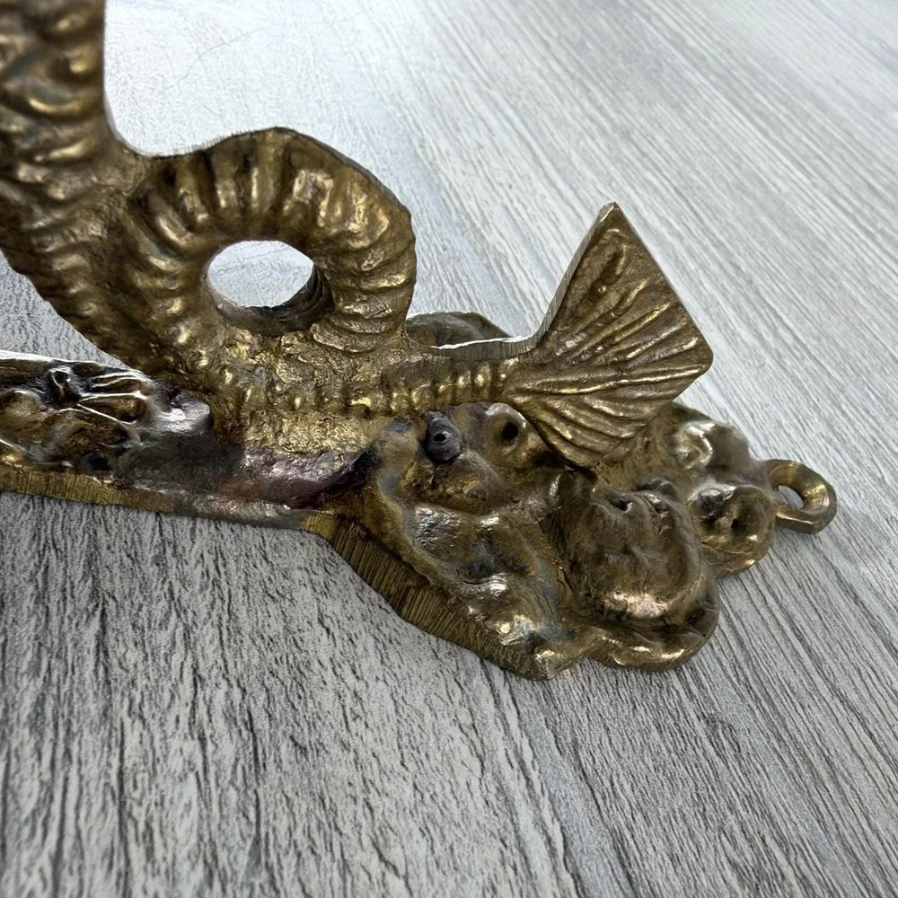 Antique Bronze Brass Hang Wall Hook Ornate Curled Serpent Tail Architectural 5